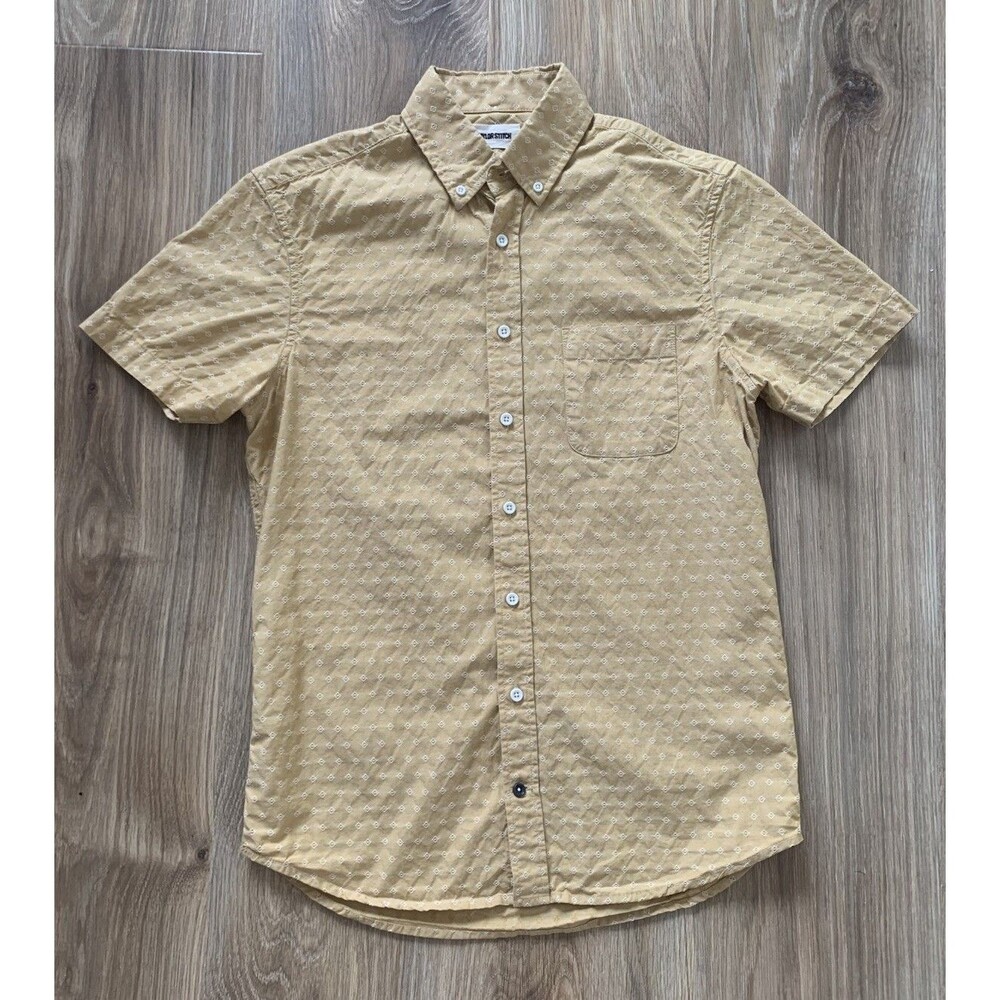 Taylor Stitch Mens Shirt 38 Yellow Short Sleeve California Button Down Geometric